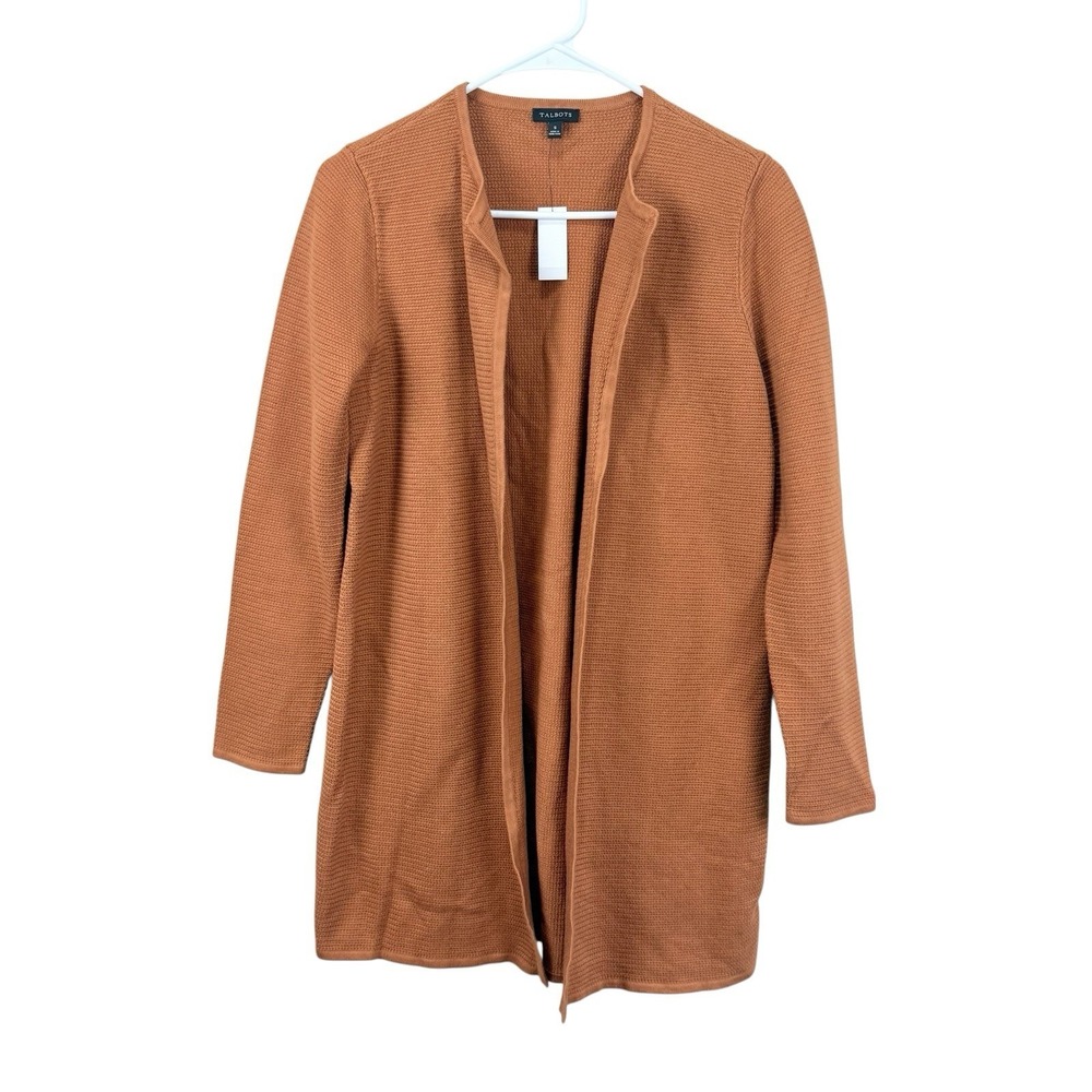Talbots Cardigan Women Size S Rust Textured Knit Open Front Jacket Sweater NWT
